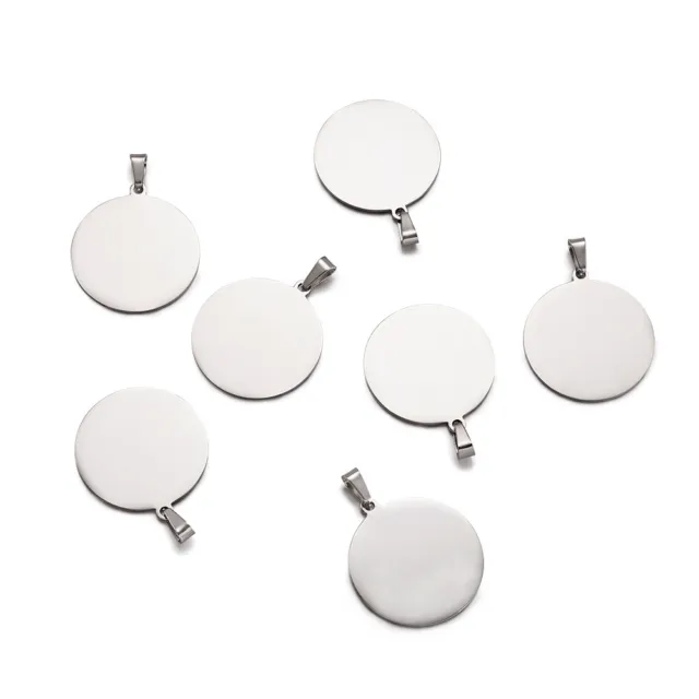 10pcs 304 Stainless Steel Tag Charms Stamping Blanks Pendants Round Bail 33x30mm