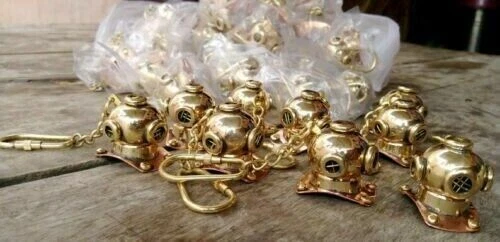 Lot Of 25 Pc Brass Scuba Maritime Diving Helmet Keychain Best For New Year Gift