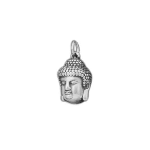 Ciondolo Collana Bracciale Testa di Buddha Argento Fine Ossidato 999 Opaco Cavo 3D A 2