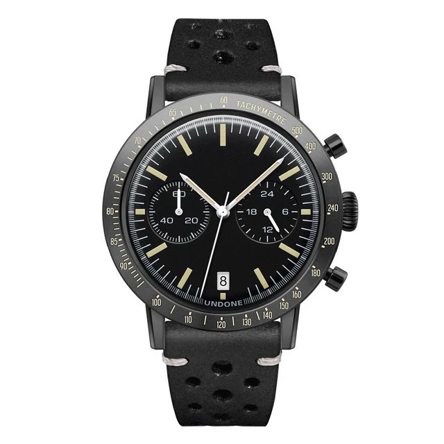 Montre Chronographe Undone Newman - Hybride Quartz/mécanique, Acier Noir Et Cuir