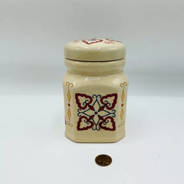 Vintage Pier 1 Imports Lidded Ginger Jar Boho Chic Abstract Red Blue Beige