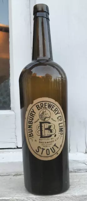 Superb Olive Bunbury Brewery Stout Beer Bottle Esplanade Perth WA circa 1890