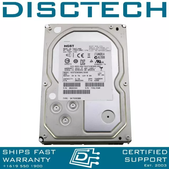 HGST UltraStar 7K3000 HUS723030ALS640 3TB 3.5" Enterprise SAS HDD Drive 0B26328