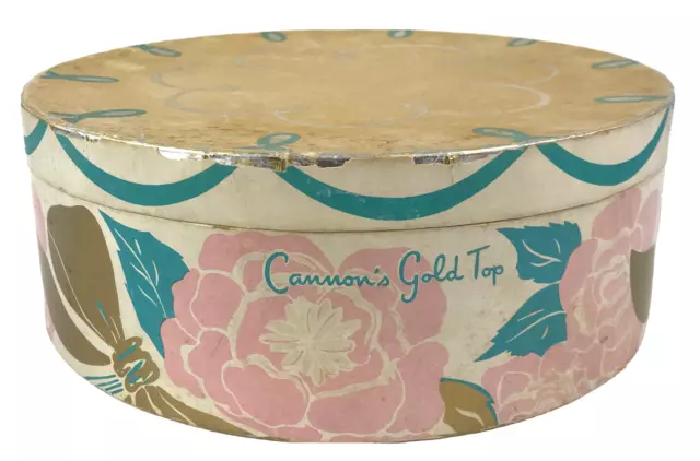 Vtg Cannon’s Gold Top Hat Box Petal Pink Teal Flowers Mendel Brothers Chicago