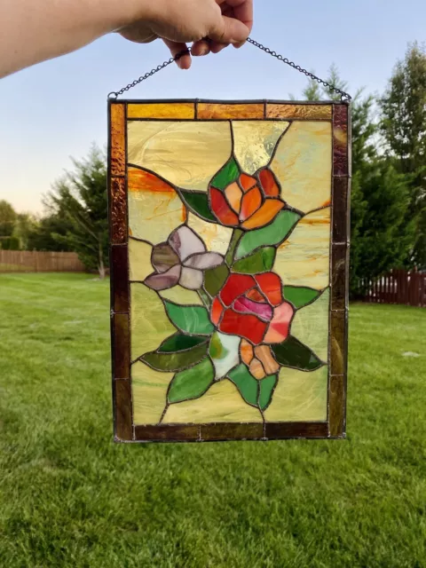 Handcrafted stained glass window panel  10” x 13”