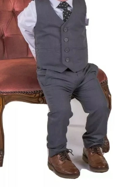 Boys Suits 4 Piece Waistcoat Suit Wedding Page Boy Baby Formal Party greyColour