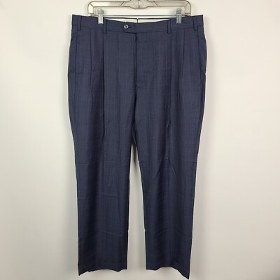 J Hilburn Dress Pants Mens 34x28 Navy Blue Purple Plaid Pleated Cuffed Slacks