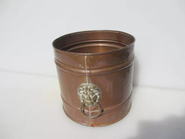 Vintage Copper Trough Tub Planter Plant Pot Antique Old Urn Brass Lion Handles