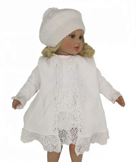 Abito Vestito Cappottino Completo da Battesimo neonata Bambina Cerimonia Set 3 P