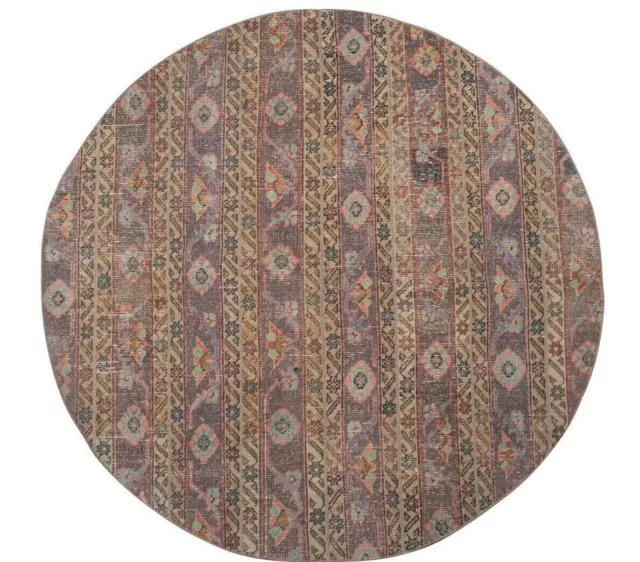 Vintage Organic Wool Tribal Round Turkish Oushak Rug 5'3" X5'3"