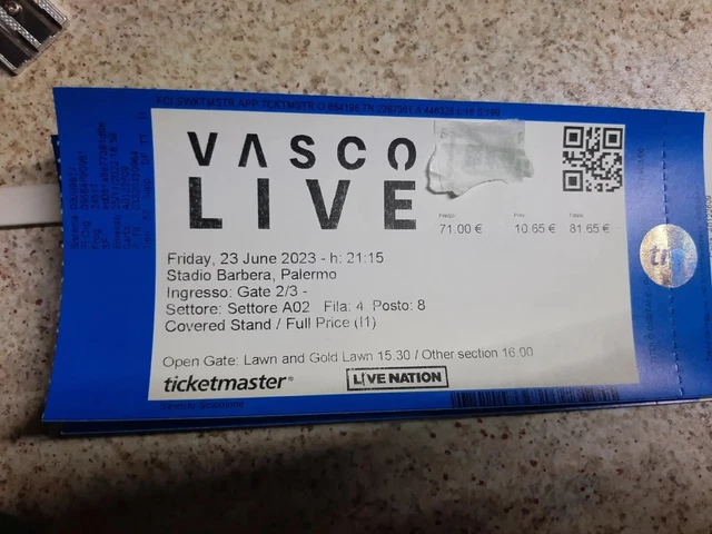 N.1 Biglietto VASCO ROSSI 23 GIUGNO PALERMO