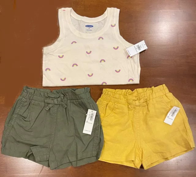 3 Pcs - Old Navy Toddler Girls Size 2T Drawstring Elastic Shorts & Tank Top NWT!