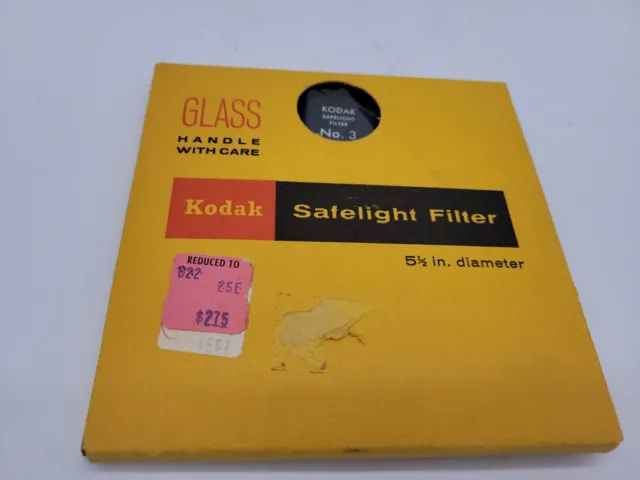 Vidrio filtro de luz de seguridad vintage Kodak no 3 5,5 pulgadas de diámetro en caja original