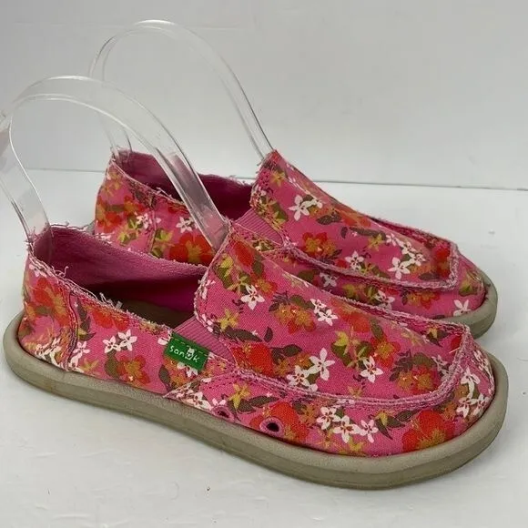 Sanuk Lil Donna Aloha Pink Waikiki Floral Slip On Canvas Loafer Girls Kids Sz 2