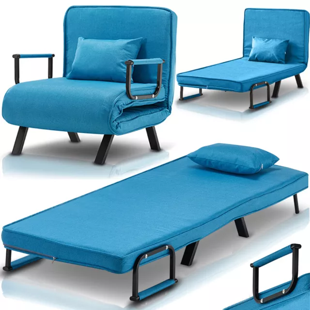 Poltrona Letto Reclinabile Chaise Lounge con Seduta Imbottita Convertibile Blu