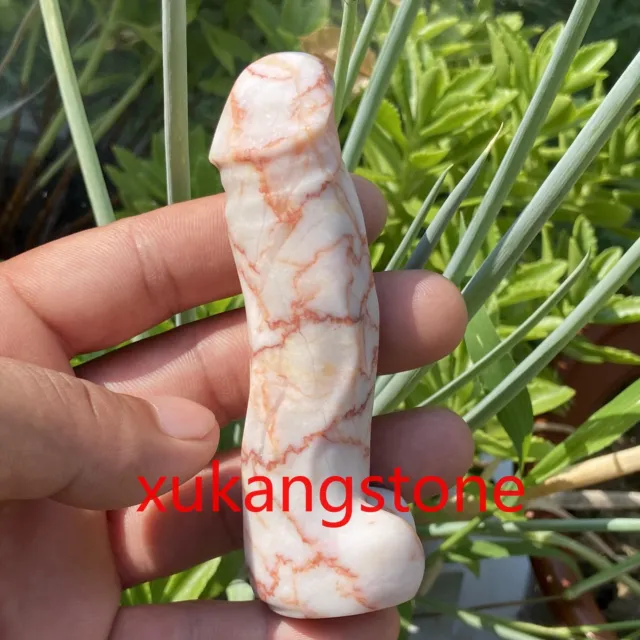 1pcs Natural Red network stone male penis Quartz Crystal Skull Massager Gem 3.8"