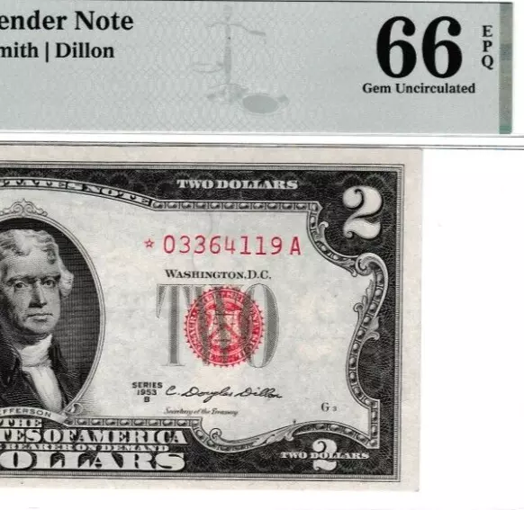 $2 1953 B ⭐️ STAR⭐️ LEGAL TENDER UNITED STATES NOTE Fr.151 S/N ⭐️ 03364119 A PMG
