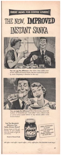 1950 Sanka Instant Coffee Caffein-Free Vintage Original Magazine Print Ad