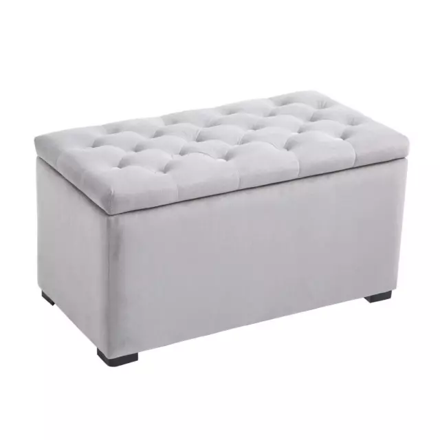 HOMCOM Pouf Contenitore con 2 Sgabelli in Velluto Set da 3 Pezzi Grigio