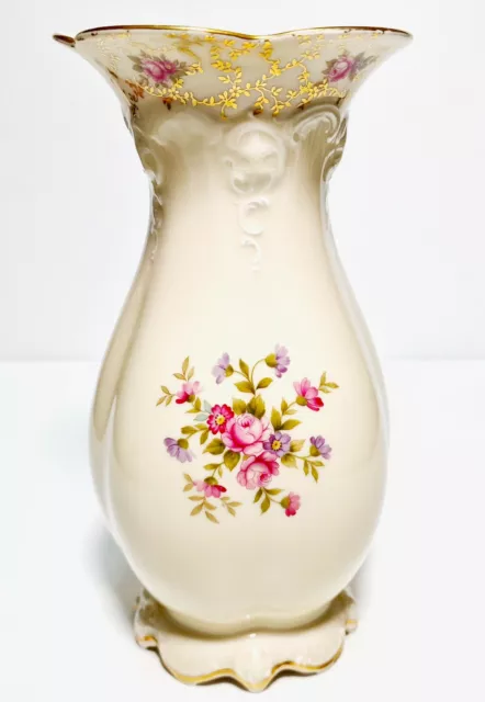 Rosenthal Elfenbein Porzellan Vase - Moliere - Blumen,Goldrand Dekor - H.25 cm