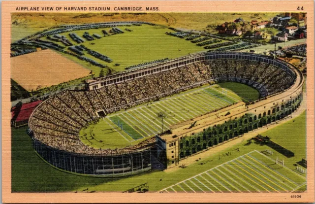 Cambridge Massachusetts~Airplane View of Harvard Stadium~Football~Linen Postcard