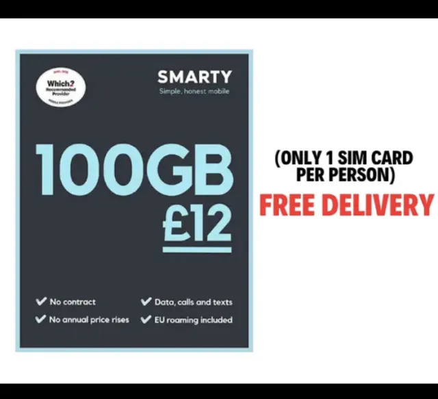 SMARTY SIM Card PAYG Nano/Micro/Standard TRIO SIM CARD  Pay As You Go . 3G 4G 5G