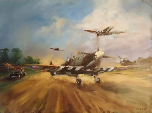 MARTIN ULBRICHT ORIGINAL A.L.G Normandy D Day Spitfire WW2 RAF WAR OIL PAINTING