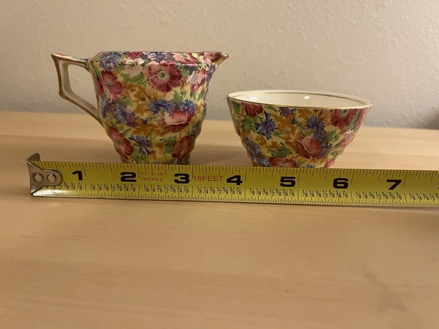 Vtg Royal Winton Grimwades England Chintz  Round Open Sugar & Creamer 2