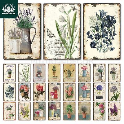 Flower Vintage Tin Sign Chic Wall Kitchen Metal Plate Home Decor Retro Shabby