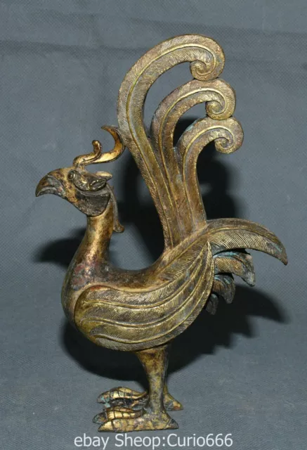 8.6'' Old Chinese Bronze Ware Gold Phoenix Phenix Bird Birds Animal Statue