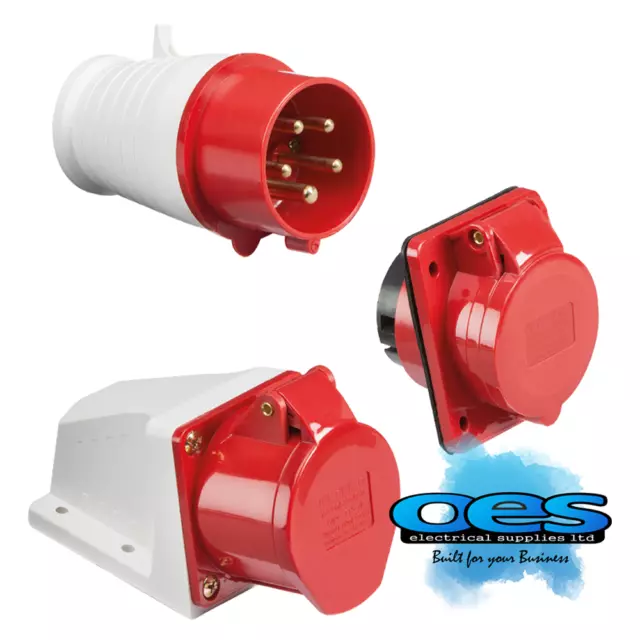 415V 32A 5 Pin Red Industrial Plugs & Sockets 3 Phase 3P+N+E Ip44 Male/Female