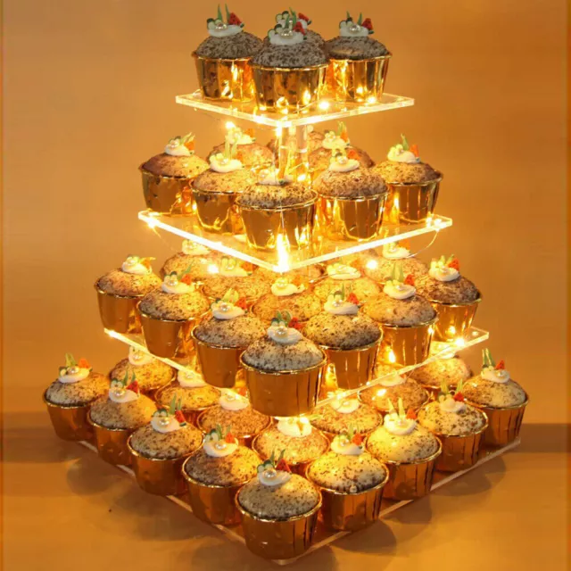 3-5 Tier Acrylic cake Display Stand Pastry Stand CupCake Hi Tea Holder Led Light 2
