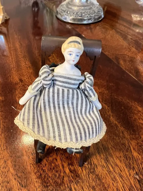 Vintage 2 1/2” bisque schackman doll for dollhouse miniature house or box