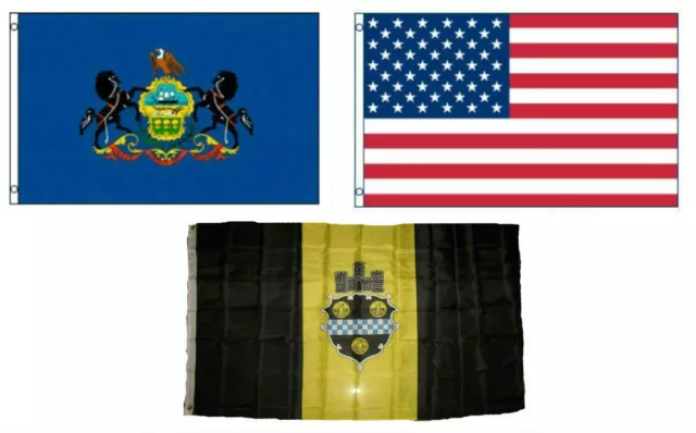 3x5 American & City of Pittsburgh & State of Pennsylvania Set Flag 3'x5'
