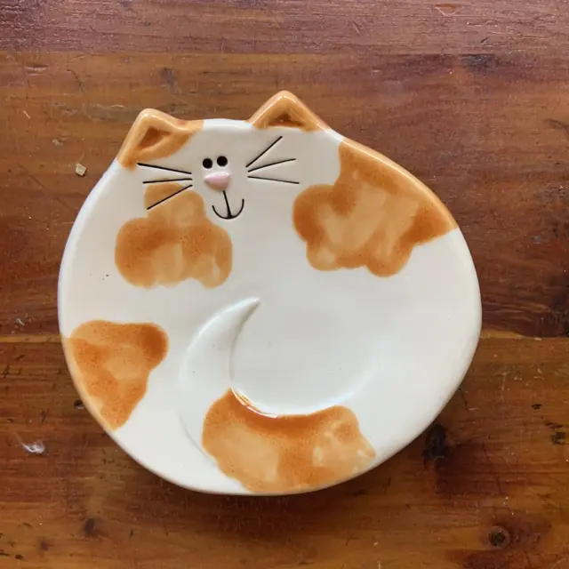 August Ceramics Ornamental ginger red Cat Trinket Jewelry Dish spoon rest