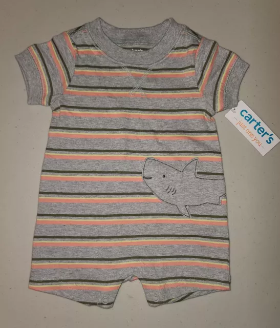 New Infant Baby Boys Striped Carter's Just One You Shark Romper Size 3 Months