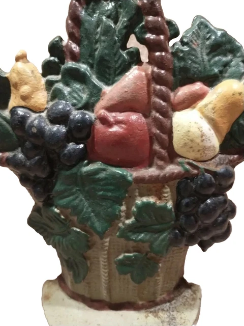 Wrought Iron Vtg 1930's Basket Of Fruit Door Stop-Hand Forged & Painted-Hubley?