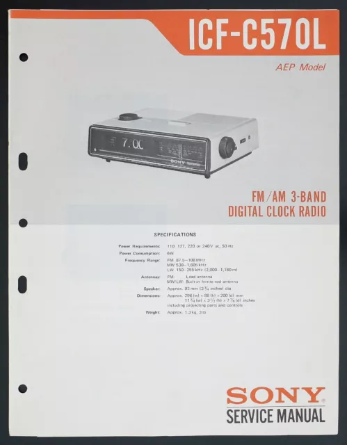 Original SONY ICF-C570L FM/AM Clock Radio Service-Manual/Diagram/Parts List o133