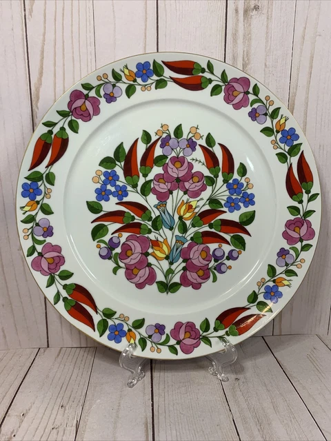Kalocsa Hungary Hand Painted Display Plate Folk Art Brightly Colored Floral 11”