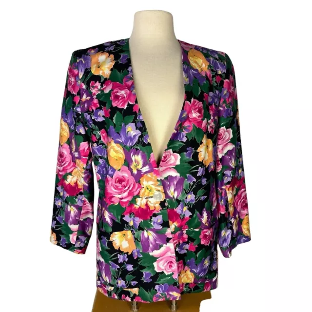 Adrian-Avery Women's Size 12 Floral Jacket Blazer Pockets 90s‎ Vintage Lined
