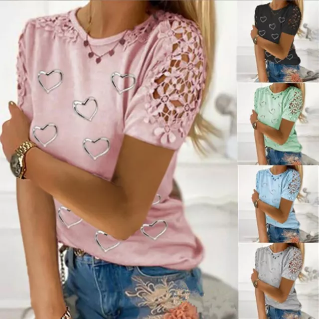 Mujer Camiseta Estampado Amor Cuello Redondo Manga Corta Tops Grande De "