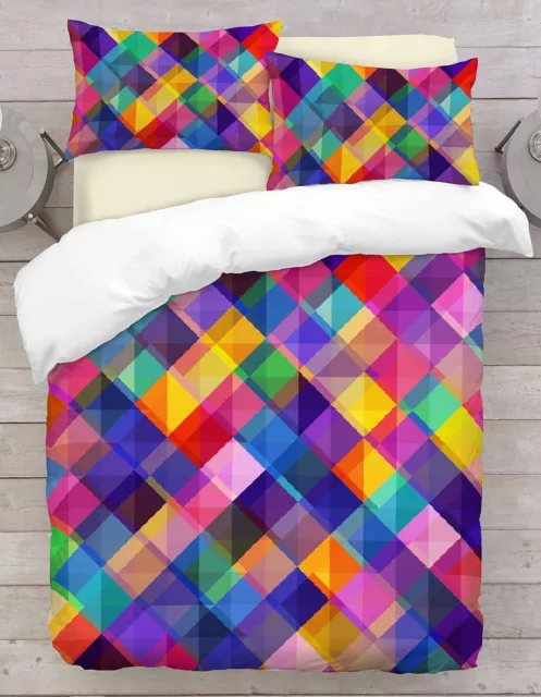 Multicolour Geometric Square Triangle Duvet Cover Set SALE WAREHOUSE CLEARANCE