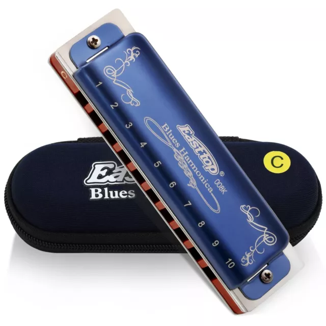 EASTTOP Harmonica adulte diatonique 20tons T008K avec étui bleu Harmonica Blues