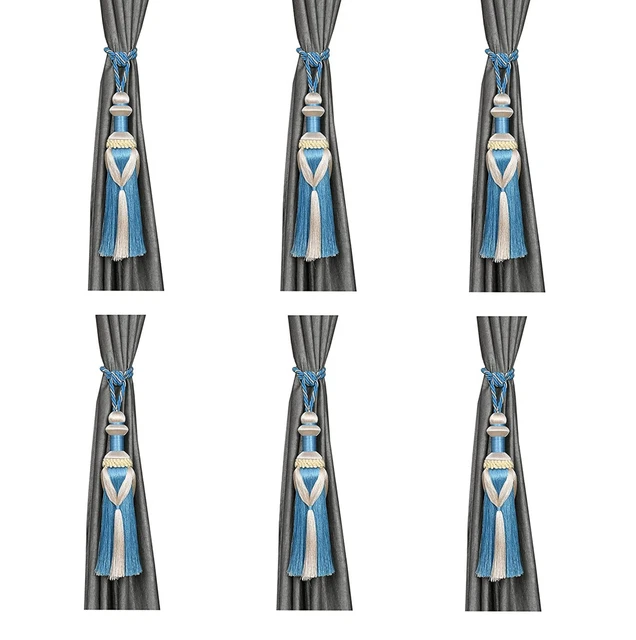 Beautiful Polyester Tassel Damru Rope Curtain Holders Tieback pack of 6 Blue