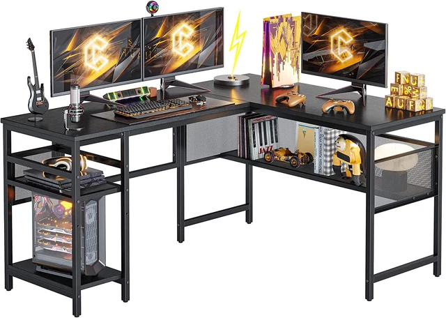 L Shaped Desk with Storage, 59.1 Inch Corner Computer Desk with Shelves, Home Of