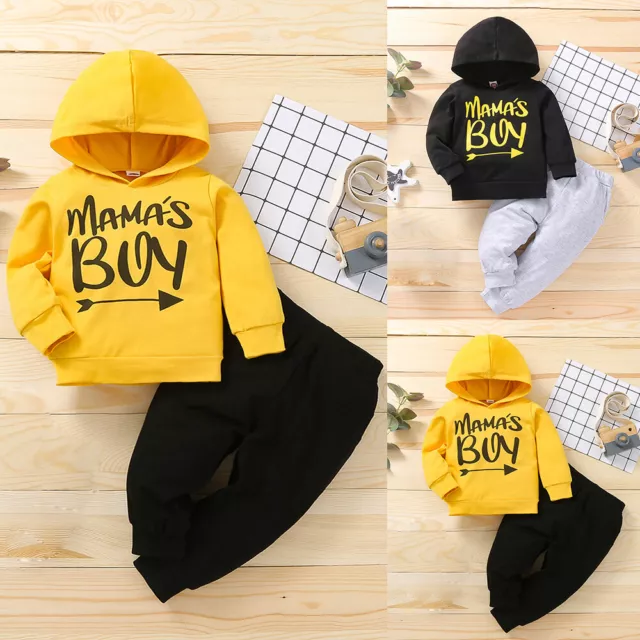 Newborn Baby Boys Tracksuit Kids Hooded Tops Pants Trousers Outfits Clothes Set