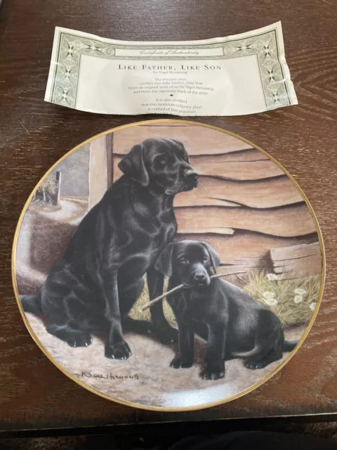 LIKE FATHER LIKE SON Lab dog pet Porcelain Plate, Franklin Mint NIGEL HEMMING