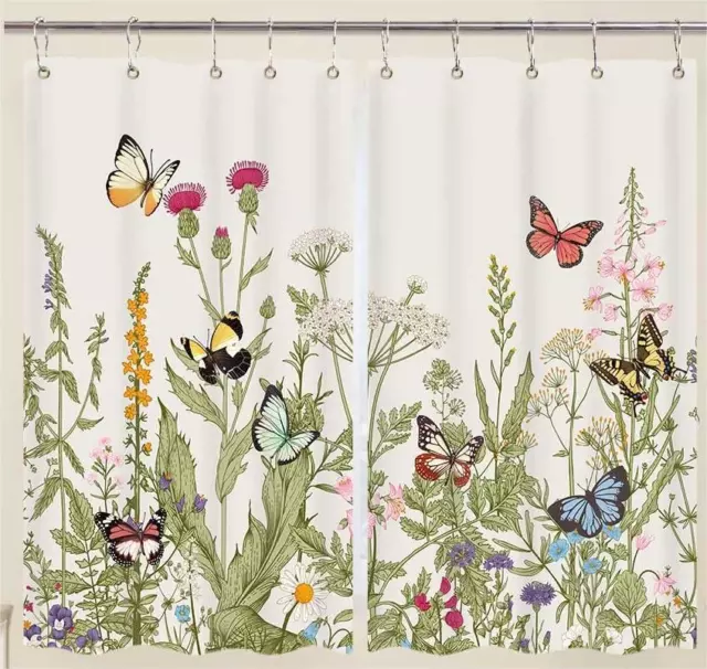 Garden Butterfly Curtains 2 Panel Set w Hook for Kitchen Cafe Curtain Door Decor