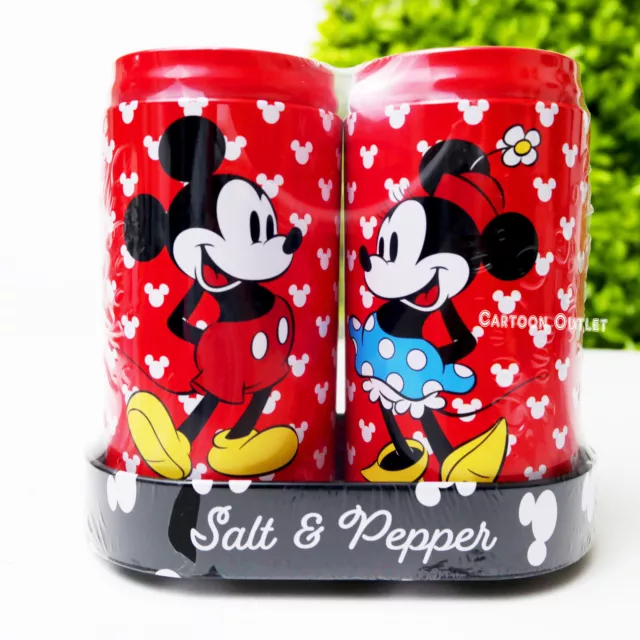 Disney Mickey Mouse & Minnie Mouse Tin Metal Salt and Pepper Shaker Set Gift New