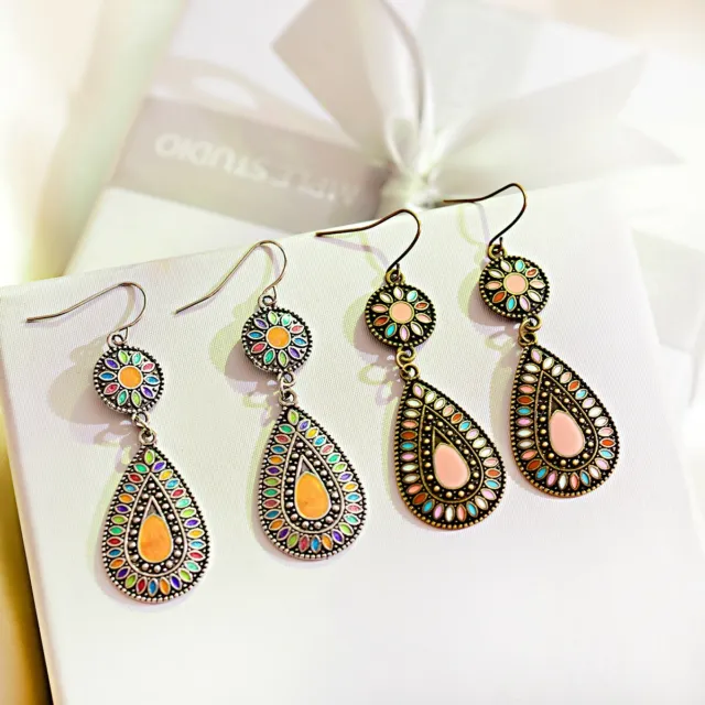 Bohemian Boho Multicolor Bead Resin Flower Waterdrop Women Dangle Earrings Gift 3